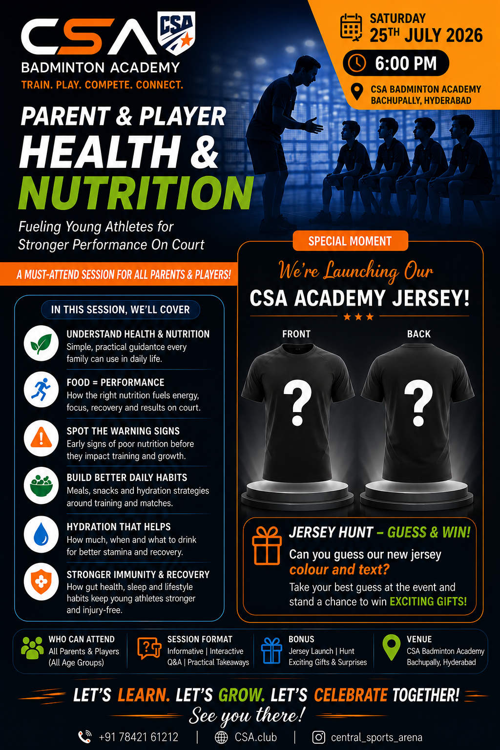CSA Parent and Player Health and Nutrition Session and Academy Jersey Launch
